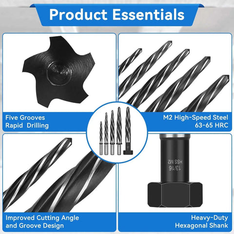 Five Piece M2 HSS Taper Chucking Reamer Set Pro Grade For Metalworking By Makerfire Includes Reamers In Three Eighths Inch Half Inch Five Eighths Inch Three Quarters Inch And Thirteen Sixteenths Inch That Fit A Half Inch Round Shank product details