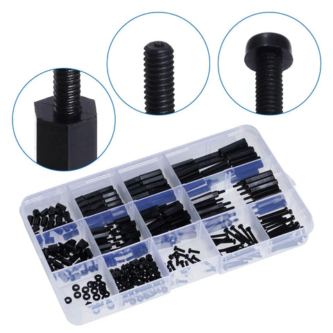 320 Piece M2 Nylon Hex Spacer Standoff Kit With Male And Female Screws Nuts And Mounting Hardware For PCBs And Motherboards In A Durable Plastic Storage Case, showing assorted nylon spacers.