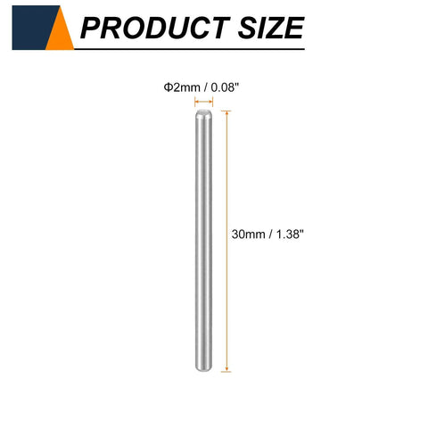 Diagram of product size for 50Pcs M2 Dowel Pins 2mm by 30mm Stainless Steel 304 showing dimensions