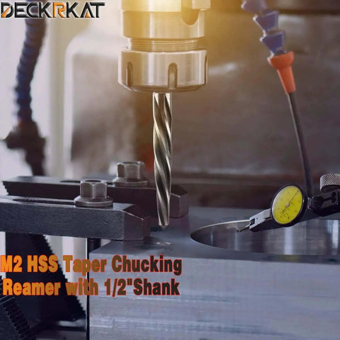 M2 HSS taper chucking reamer with 1/2 inch shank drilling into metal surface in workshop