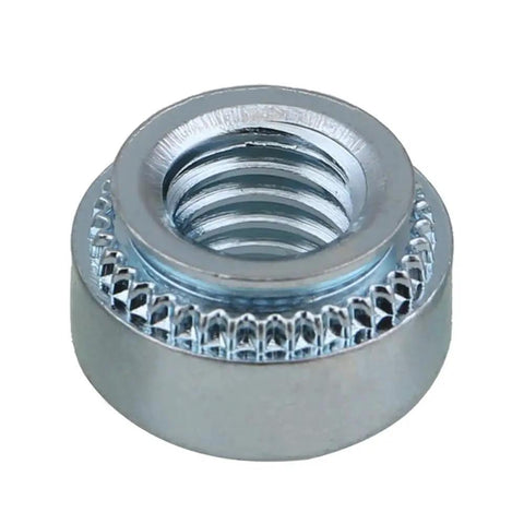 Close-up view of a zinc plated carbon steel nut from Press Rivet Nut Kit M2 to M10 Carbon Steel Zinc Plated Three to Thirty Pcs Nutsert Set