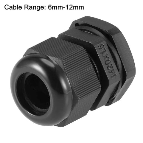 M20x1.5 Cable Gland For 6mm To 12mm Wire Hole Waterproof Nylon Joint With Adjustable Locknut And Washer Black 10 Pack