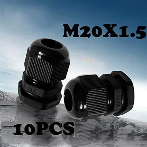 10 Pack Nylon Cable Glands Waterproof M20 X 1.5, 6-12 Mm Black Gland Connector for Outdoor Lighting