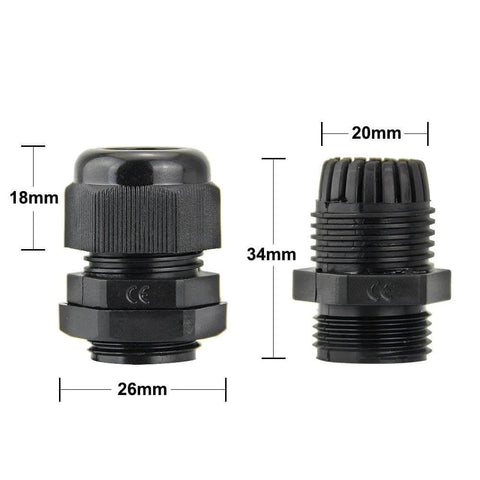 10 Pack Nylon Cable Glands Waterproof M20 X 1.5, 6-12 Mm Range Black Gland Connector, dimensions shown, PA66 nylon