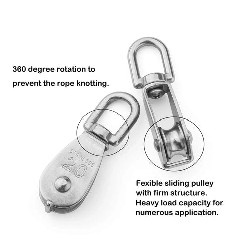 16 Pack M20 Single Pulley Block With 200lbs Load Capacity In 304 Stainless Steel Swivel Pulley For Wire Rope Hanging