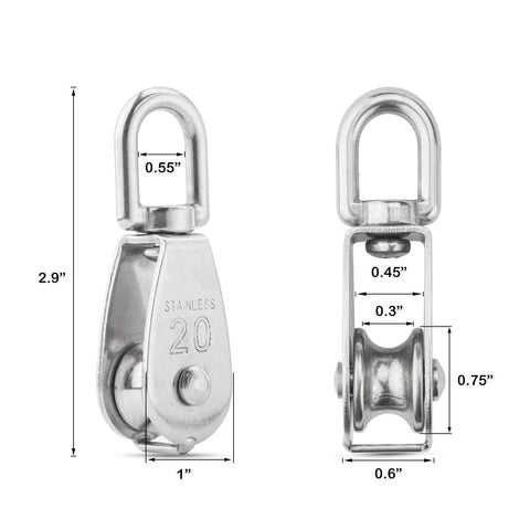 16 Pack M20 Single Pulley Block With 200lbs Load Capacity In 304 Stainless Steel Swivel Pulley dimensions
