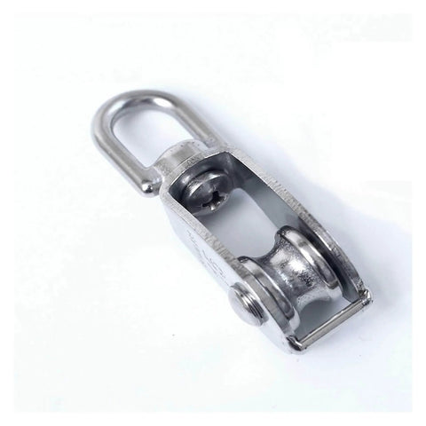 Close-up of M20 Stainless Steel M20 Pulley Steel Wire Pulley Single Wheel Swivel Lifting Rope Pulley Block for Wire Rope Skating.