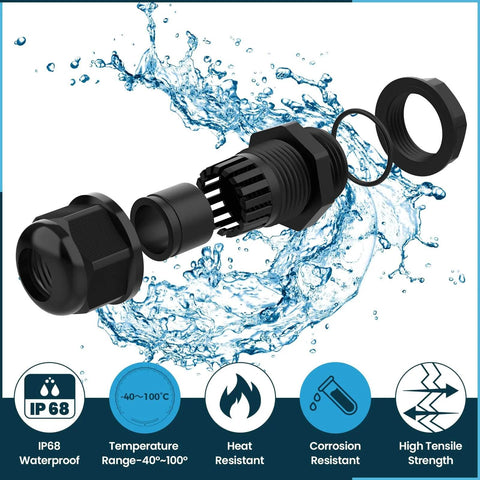 10 Pack M20x1.5 Strain Relief Nylon Cord Grip For 6 To 12mm Cables IP68 Waterproof Adjustable Cable Glands with Gaskets