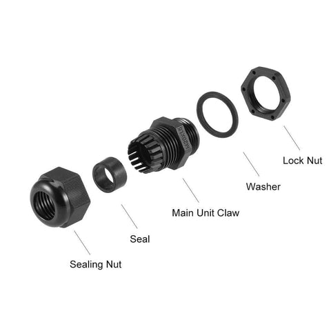 M20x1.5 Cable Gland For 6mm To 12mm Wire Hole Waterproof Nylon Joint With Adjustable Locknut And Washer Black 10 Pack