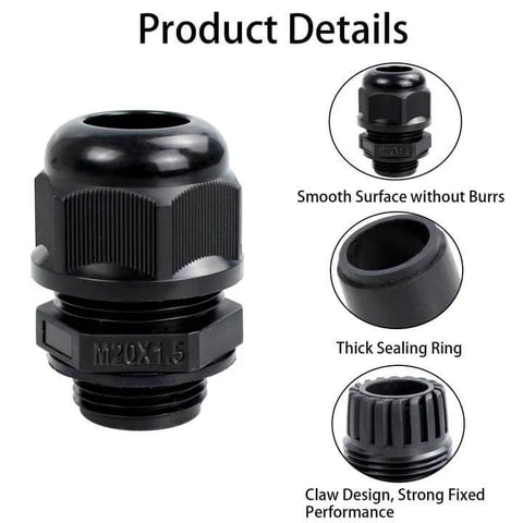 Close-up of M20x1.5 Nylon Cable Gland showing smooth surface, thick sealing ring, and strong claw design.