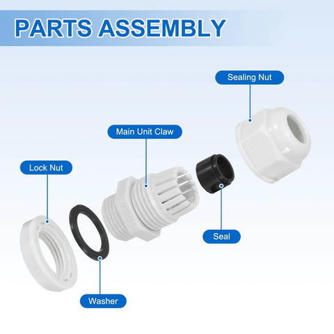 Parts assembly of 10 Pcs M20x1.5 Cable Glands Adjustable 7-12mm PA6 Nylon IP68 Waterproof Seals Anti-Corrosion For Industrial Outdoor.