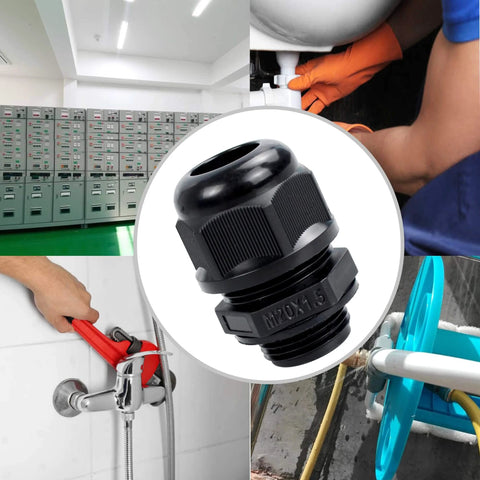 M20x1.5 Nylon Cable Gland Joints 10 Piece Set Waterproof Adjustable 6 To 12mm Connectors With Gaskets IP68 Strain Relief Cord Grip
