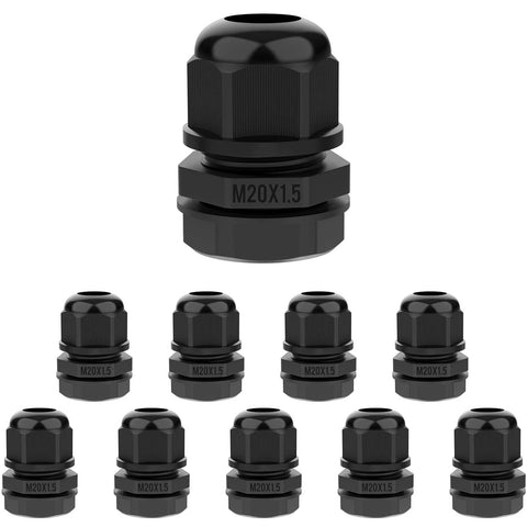 10 Pack M20x1.5 Strain Relief Nylon Cord Grip For 6 To 12mm Cables IP68 Waterproof Adjustable Cable Glands With Gaskets