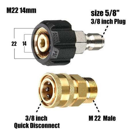 Tool Daily pressure washer adapter set, M22 to 3/8 in quick connect and 3/4 in quick disconnect, 9-pack