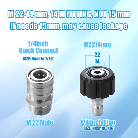 Front view of RIDGE WASHER stainless steel pressure washer adapter set, M22 to 1/4 inch quick-connect, 4 pcs