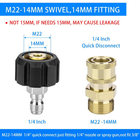 Pressure washer adapter set with black 1/4in quick-connect and brass M22-14mm fitting (2 pcs)