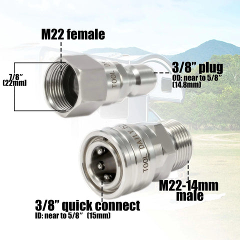 Beast Pro Grade Pressure Washer Adapter Kit with 360 Swivel M22 14mm to 3/8 Inch Quick Connect Stainless Steel