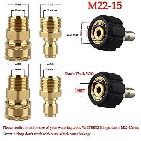 MIZORLIE pressure washer adapters: four brass M22-15mm male fittings and two 3/8" quick-connect couplers, 5000 PSI
