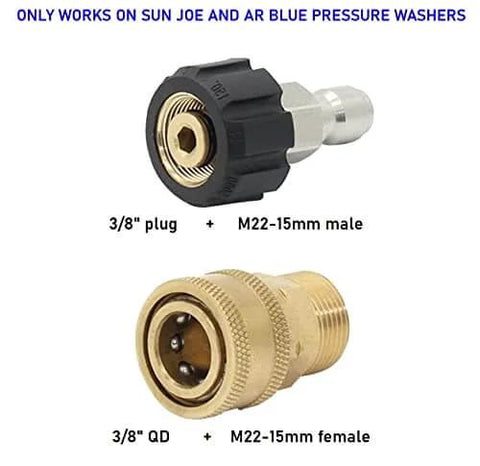 Pressure Washer Quick Connect Adapter Set M22 15mm To Three Eighths Inch Quick Release 5000 PSI All In One No Fuss Hassle Free Kit For Sun Joe SPX Series AR Blue And Stanley Washers with adapters