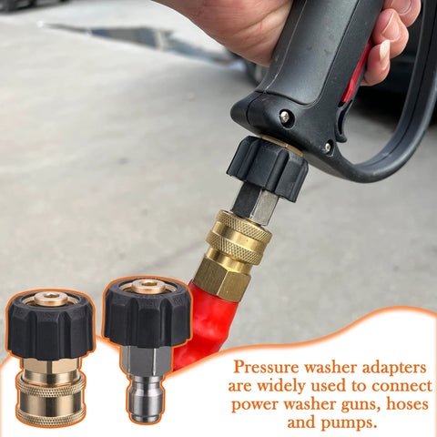 JOEJET pressure washer quick-connect coupler, M22 14mm to 3/8 inch, brass fitting on red hose