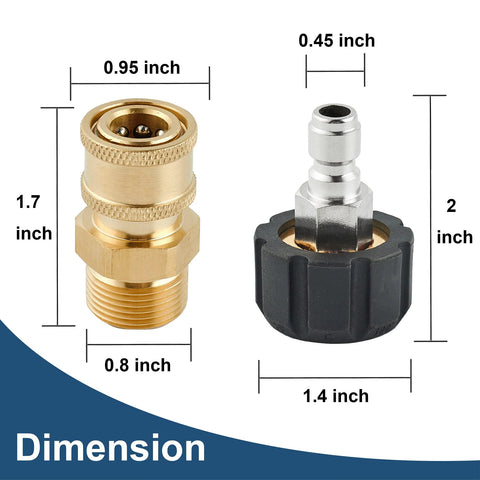 Raincovo four-piece pressure washer quick-connect adapters; brass M22 14mm to 1/4 inch with black-nut connector