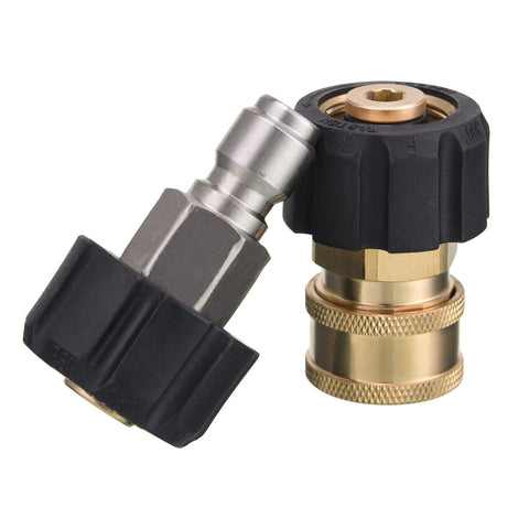 JOEJET pressure washer coupler M22 14mm to 3/8 inch quick connect, brass and stainless steel, black plastic grip