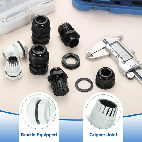 8 Pcs M24 Cable Gland Set 12 To 15mm Wire Hole Waterproof Nylon Joint For Cable Fixing, in black and white components