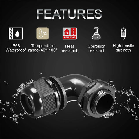 M25 Cable Gland 90 Degree Adjustable Right Angle Strain Relief For 13 To 18mm Cables Cord Connectors Nylon Joints With Gaskets