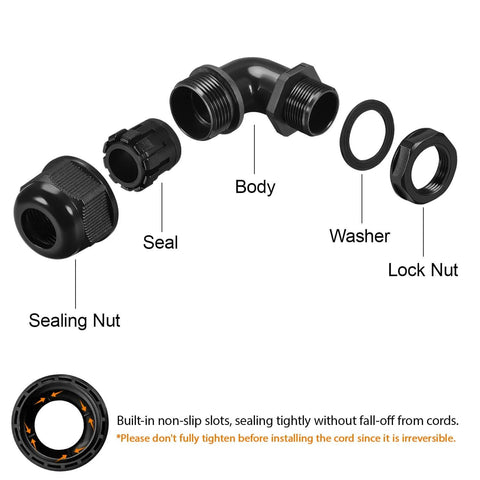 M25 Cable Gland 90 Degree Adjustable Right Angle Strain Relief For 13 To 18mm Cables Cord Connectors Nylon Joints With Gaskets