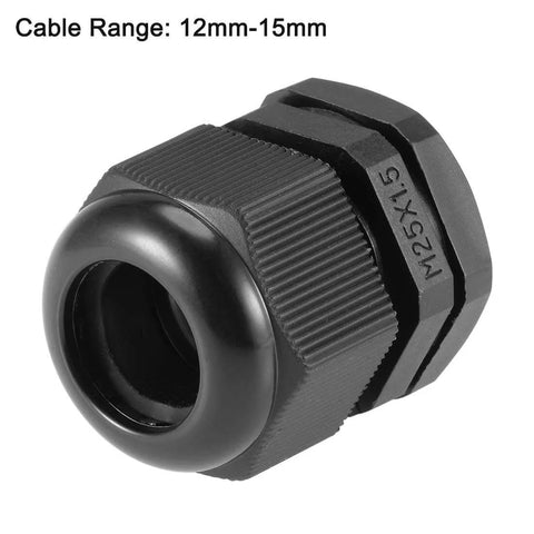 M25x1.5 Cable Gland For 12 To 15 Mm Wire Hole Waterproof Nylon Joint With Adjustable Locknut And Washer Black 20 Pcs