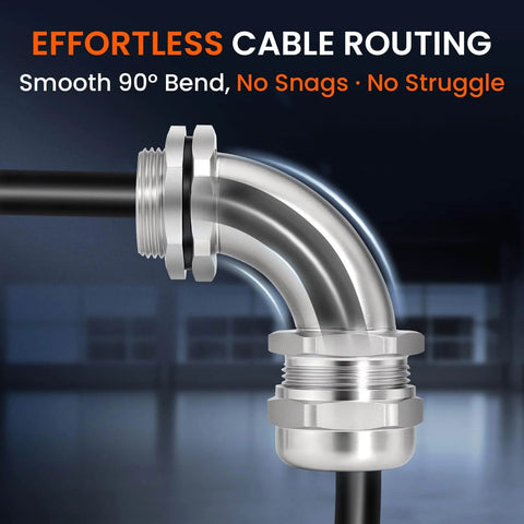 M25 304 Stainless Steel 90 Degree Cable Gland IP68 Waterproof Right Angle Entry for electrical enclosures and wiring