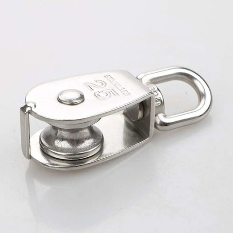 4Pcs M25 Stainless Steel Wire Rope Crane Double Pulley Block Lifting Crane Swivel Hook Single Pulley Block Hanging Wire Towing Wheel