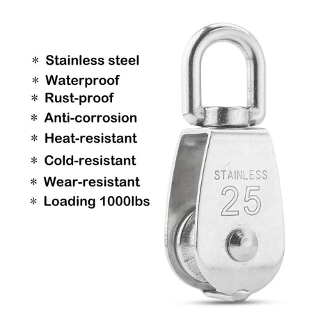M25 Single Pulley Block Loading 550lbs, CBTONE 10 Pack 304 Stainless Steel Wire Rope Single Roller 25mm Lifting Crane Swivel Hook