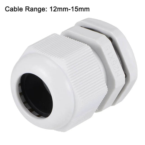 M25x1.5 Cable Gland Kit For 12mm-15mm Wire Holes Waterproof Nylon Joint With Adjustable Locknut And Washer White 10 Pieces