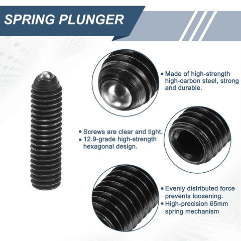 10 Pcs M3 Thread Ball Plunger Set With Hex Socket 12mm Length High Carbon Steel for precise alignment and locking, black.
