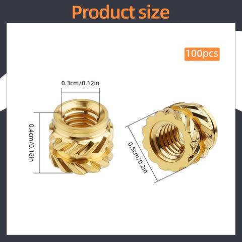 100 Pack M3 Brass Heat Set Threaded Inserts For Plastic And 3D Printing M3x4x5mm Knurled Female Nuts
