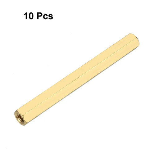 Brass Hex Standoff Spacer For PCB Mounting With Female M3 Thread 5mm Hex Head And 45mm Length, shown in gold tone 10-pack