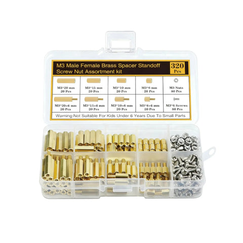 320 Pcs M3 Standoff Screws And Nuts Kit With Brass Female To Female Standoffs, 6 10 15 20mm, Brass Spacers, PCB Mounts