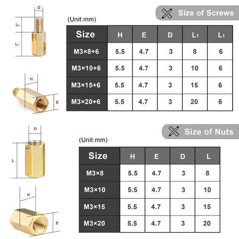 260Pcs M3 Brass Thread Hex Standoff Spacer Assorted Kit With Nuts And Screws For DIY PC Build Includes Male And Female Pillars