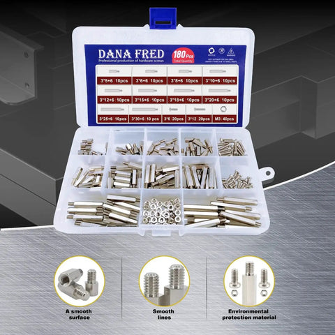 Box of M3 Hex Carbon Steel Standoff Kit 180 Pcs M3 Male And Female Spacers With Nuts And Bolts for PCB projects
