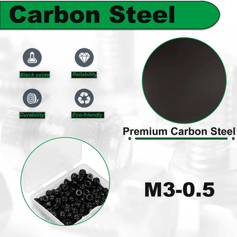 M3 Nylon Inserted Lock Nuts Set, 115 Pcs Self Locking Hex Nuts With Nylon Insert, 4mm Height, Black Carbon Steel.