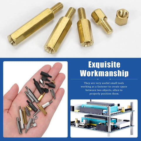 256 Piece M3 Hex Standoff Kit With Carbon Steel Nylon And Brass Spacers Pan Head Screws And Nuts For PCBs Motherboards And Drones Designed For DIY Builds And Repairs Glarks displayed in hand and used in electronics assembly.