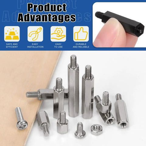 256 Piece M3 Hex Standoff Kit With Carbon Steel Nylon And Brass Spacers Pan Head Screws And Nuts For PCBs Motherboards And Drones