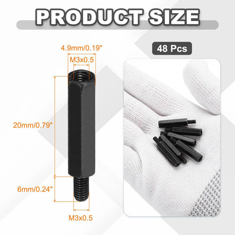48 Pack M3 Hex Standoff Kit Pro Grade Carbon Steel PCB Spacer Set With 20mm Studs And 6mm Screws For Computer Cases