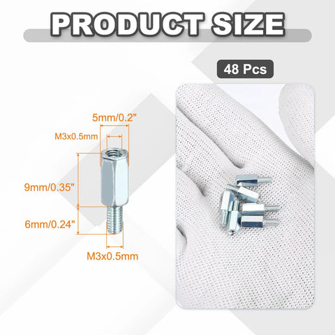 48 Pcs M3 Hex Standoff Set With 9mm And 6mm Lengths Zinc Plated Iron Spacers For PCBs Circuit Boards Computer Cases And FPV Drone Quadcopters