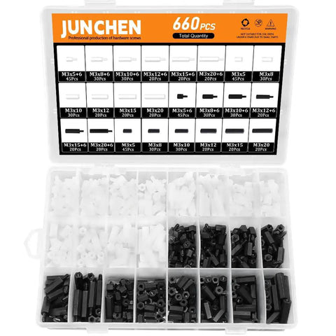 Dope M3 Hex Spacers Standoffs Kit With 660 Pieces Nylon Black And White For PCBs and Computer Motherboards in storage box