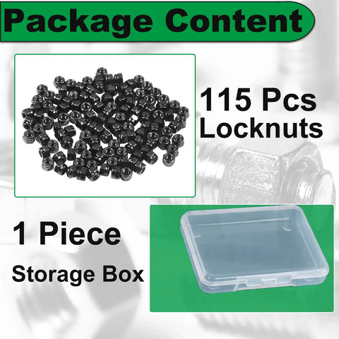 M3 Nylon Inserted Lock Nuts Set, 115 Pcs Self Locking Hex Nuts With Nylon Insert, Metric M3 0.5mm Thread, Packaged In Clear Box