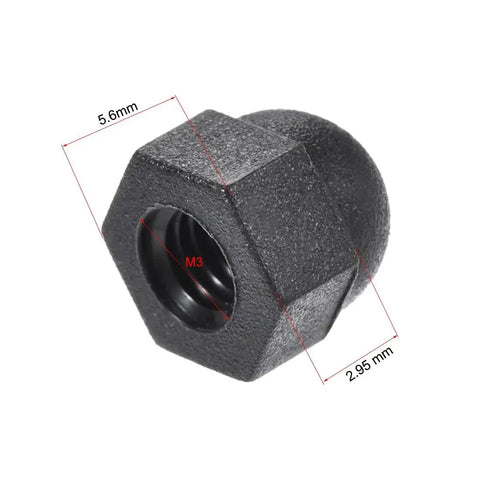 Close-up of black M3 nylon nut cap, inner threaded protection cover, part of Ten Pieces M3 Nylon Nut Caps Inner Threaded Protection Covers Black Set.