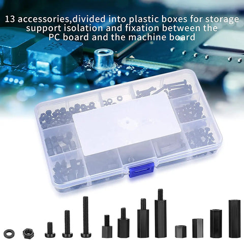 260 Piece M3 Nylon Hex Spacer Standoffs Kit With Male And Female Threads For PCB And Motherboard Includes Screws Nuts Assortment For Circuit Boards Black in organizer box