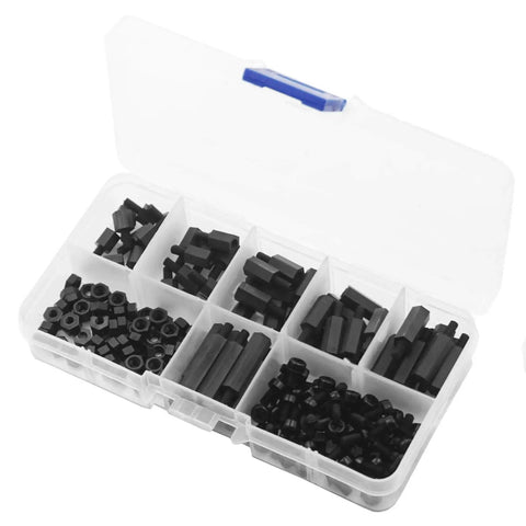 M3 Nylon Standoffs Hex Spacers Screws Nuts Assorted Kit For RC FPV Drone Quad Copter Frame And PCB Boards 180 Pieces Includes 6 Types M3 Threaded Male Female Standoffs For Electronics Projects in storage box